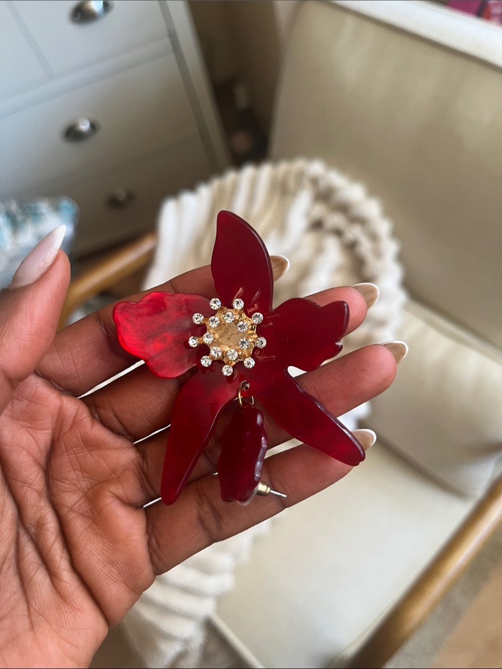 Red Flower Statement Earrings